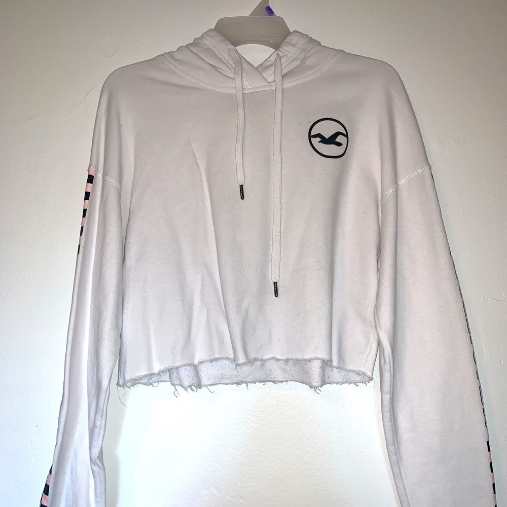 White Hollister Cropped Hoodie